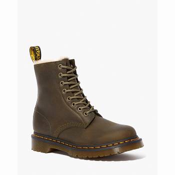 Dr Martens Női 1460 Faux Fur Lined Lace Up Bakancs Olivazöld